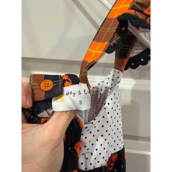 New Abby & Evie Halloween Dress Girl's Size 3 Pumpkin Plaid Polka Dot Party Lace - Picture 6 of 6